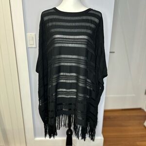 Johnny Was Black Open Work Poncho, w/Fringe, cotton blend, one size, NEW w/tags